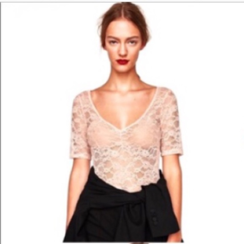 NWT Zara pink lace short sleeve bodysuit